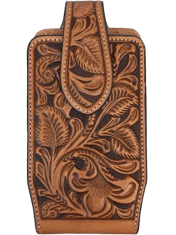 Nocona Mens Leather Floral Tooled Phone Case