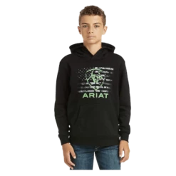 Ariat Boy's Black And Green Flag Hoodie