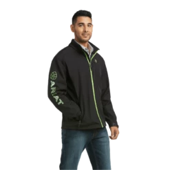 Ariat Men's Logo 2.0 Black With Green Camo Logo Softshell Jacket