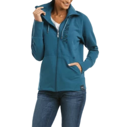 Ariat Ladies Team Logo Eurasian Teal Full Zip Sweatshirt