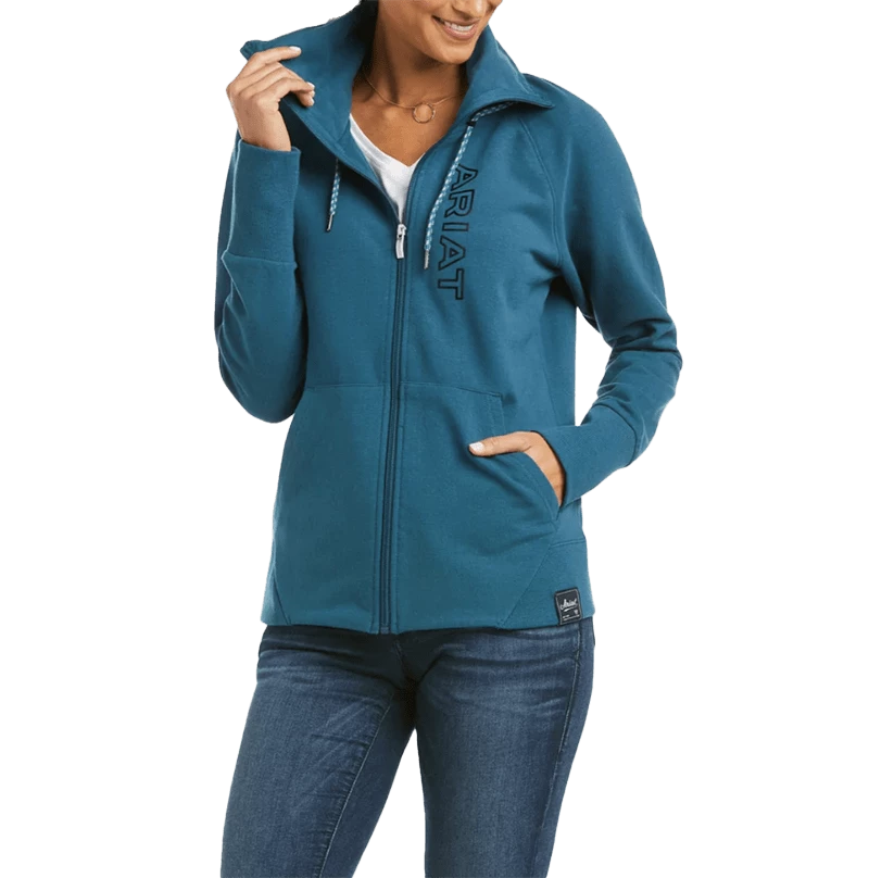 Ariat Ladies Team Logo Eurasian Teal Full Zip Sweatshirt