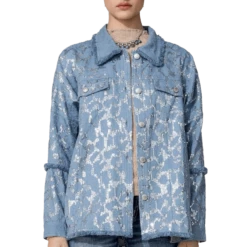 Miss Me Women's Sequin Button Down Jacket