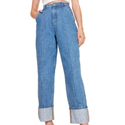 Lee Womens Seam Detail Turn Up Hem High Waisted Jeans