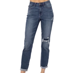 Judy Blue Dark Wash Knee Patch Boyfriend Jeans