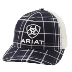 Ariat Mens White Black Plaid Cap