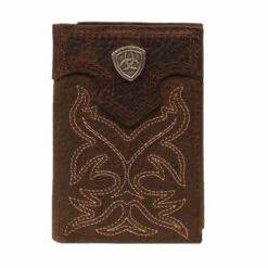 Ariat Men's Brown Leather Embroidery Trifold Wallet