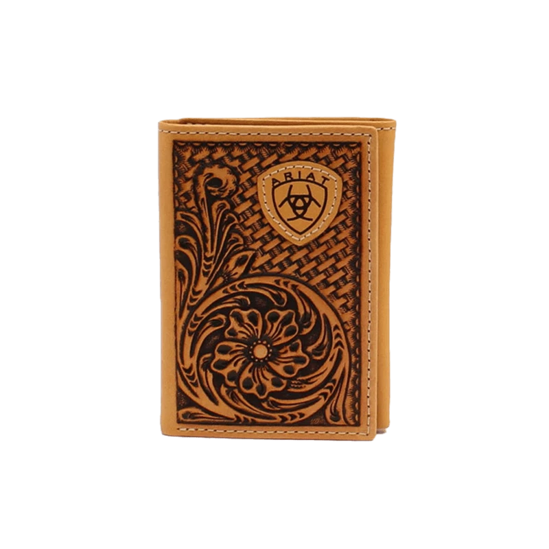 Ariat Trifold Basket Weave Floral Embossed Wallet