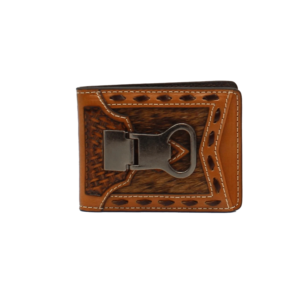 Ariat Men's Basketweave Calf Hair Money Clip Wallet