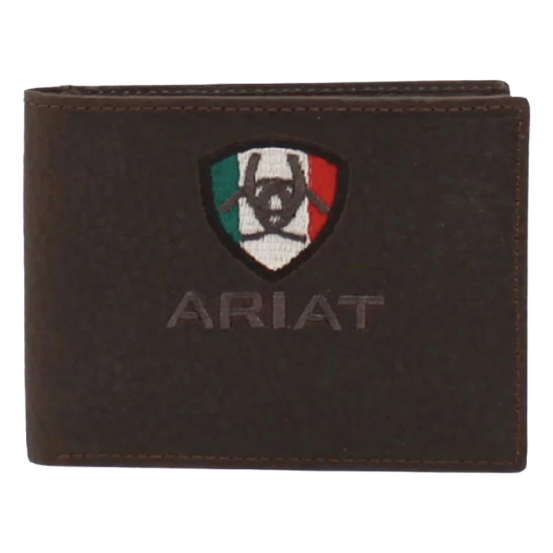 Ariat Mens Mexican Flag Logo Brown Bifold Wallet