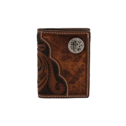 M&F Mens Floral Tooled Cross Concho Trifold Wallet