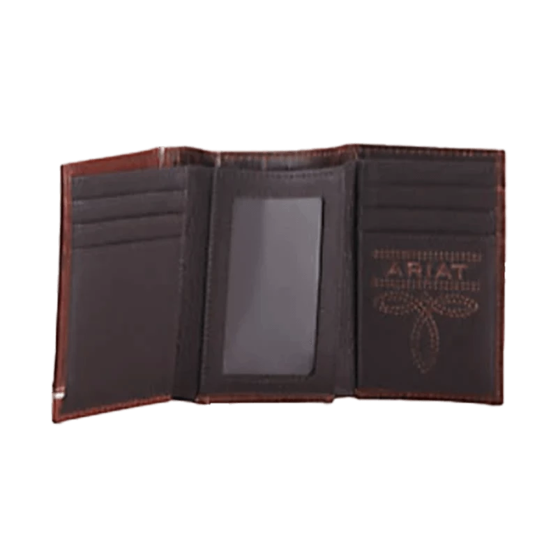 Ariat Men's Tan Overlay Embossed Shield Logo Trifold Wallet - Image 3