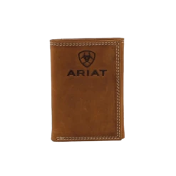 Ariat Men's Embossed Logo Tan Trifold Wallet