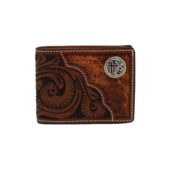 3D Men's Floral Tooled With Cross Concho Bifold Wallet