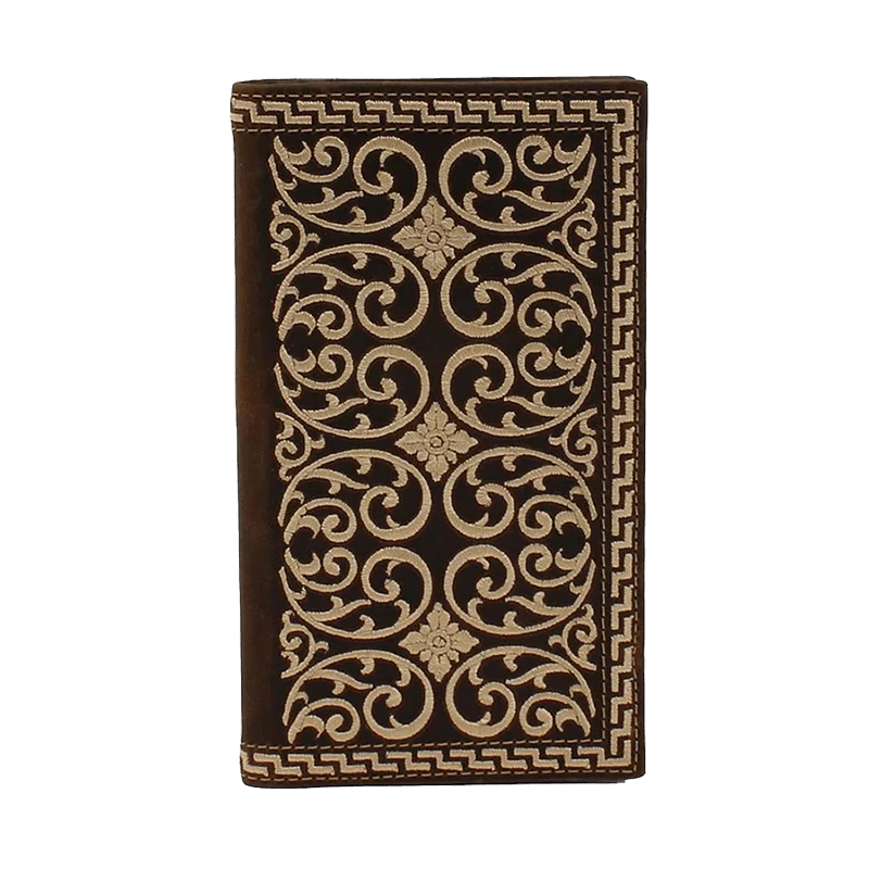 Nocona Men's Cream Embroidered Brown Rodeo Wallet
