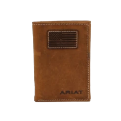 Ariat Men's Flag Patch Tan Trifold Wallet