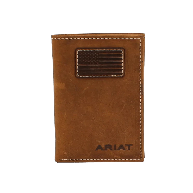 Ariat Men's Flag Patch Tan Trifold Wallet