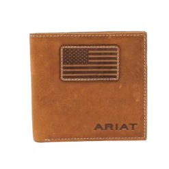Ariat Men's Flag Patch Tan Bifold Wallet