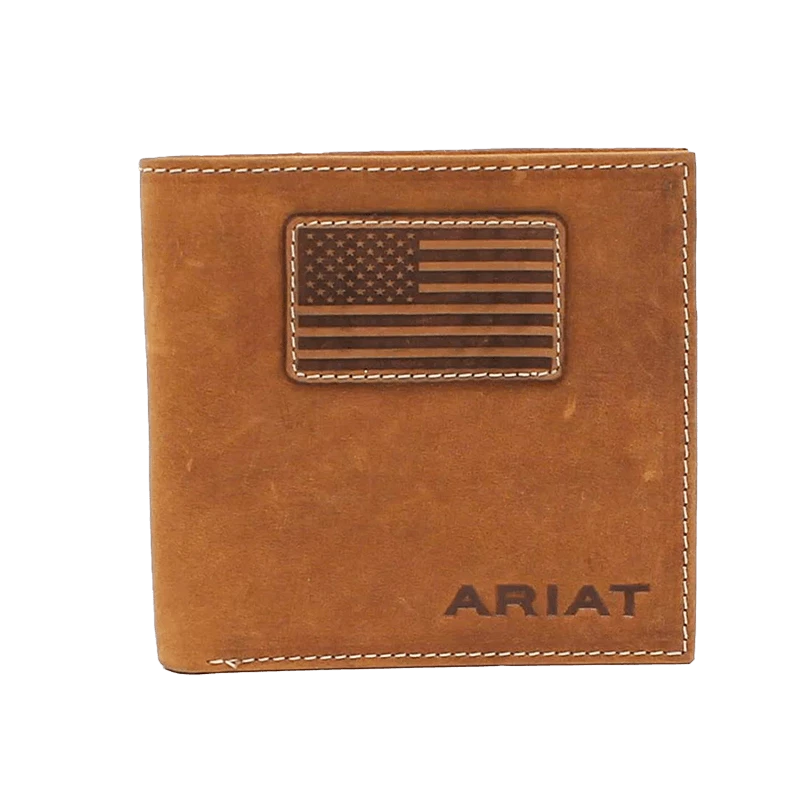 Ariat Men's Flag Patch Tan Bifold Wallet