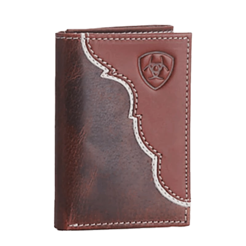 Ariat Men's Tan Overlay Embossed Shield Logo Trifold Wallet