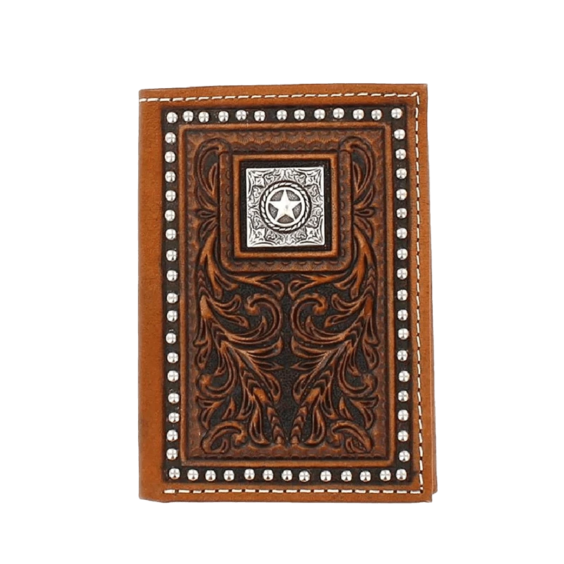 Nocona Men's Tooled Star Concho Trifold Wallet