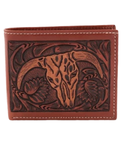 M&F Men's Tan Floral Steer Head Bifold Wallet