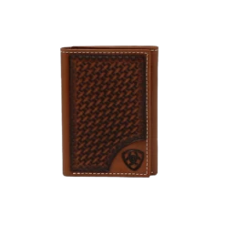 Ariat Men's Basketweave Shield Tan Trifold Wallet