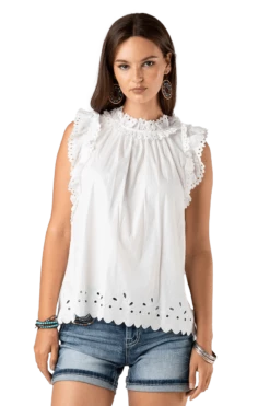 Miss Me Women's Eyelet Ruffled Top