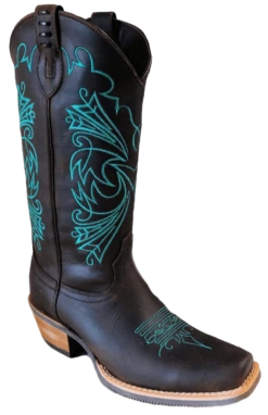 Ladies Tall Top Brown & Turquoise Boot