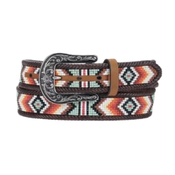 Nocona Women's Aztec Beads Laced Southwestern Leather Belt