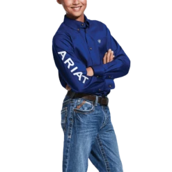 Ariat Boy's Blue Team Logo Twill Button Up Shirt
