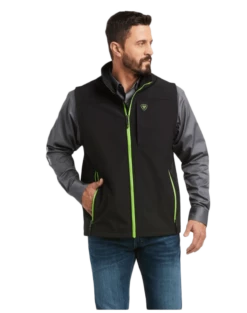 Ariat Men's Team Softshell Black And Green Vest
