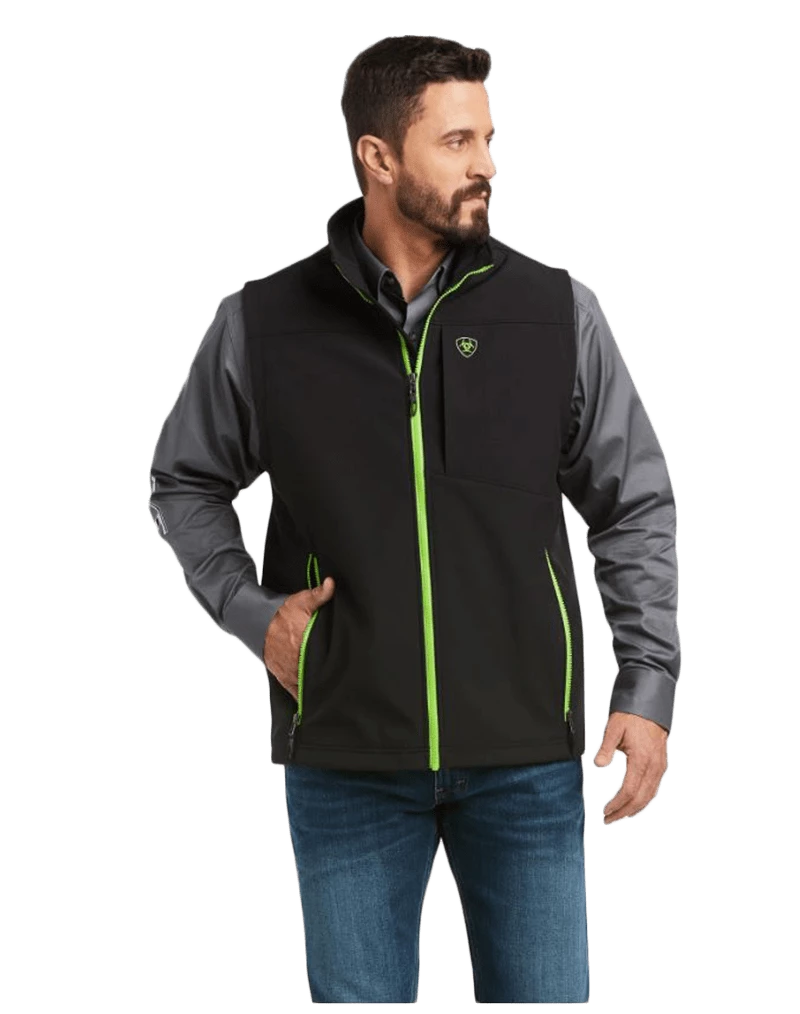 Ariat Men's Team Softshell Black And Green Vest