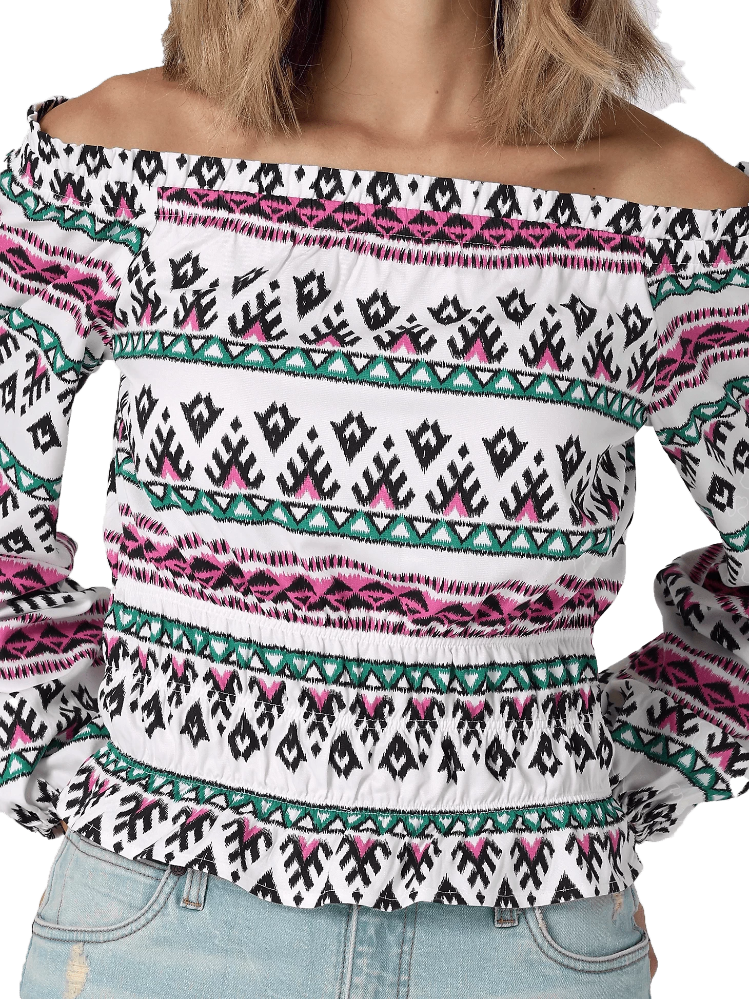 Women's Wrangler Off-The-Shoulder Woven Retro Top - Image 2